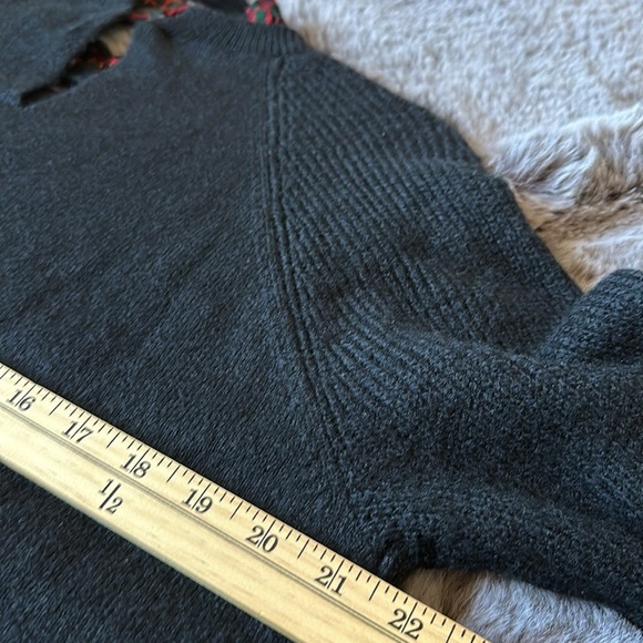 Loft Black red green gold Plaid Layered Mixed Media Cable Sweater keyhole size L - Picture 10 of 12